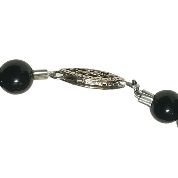 Black Onyx with Faceted Aurora Borealis Crystals Necklace w/Sterling Clasp - Picture 4 of 5